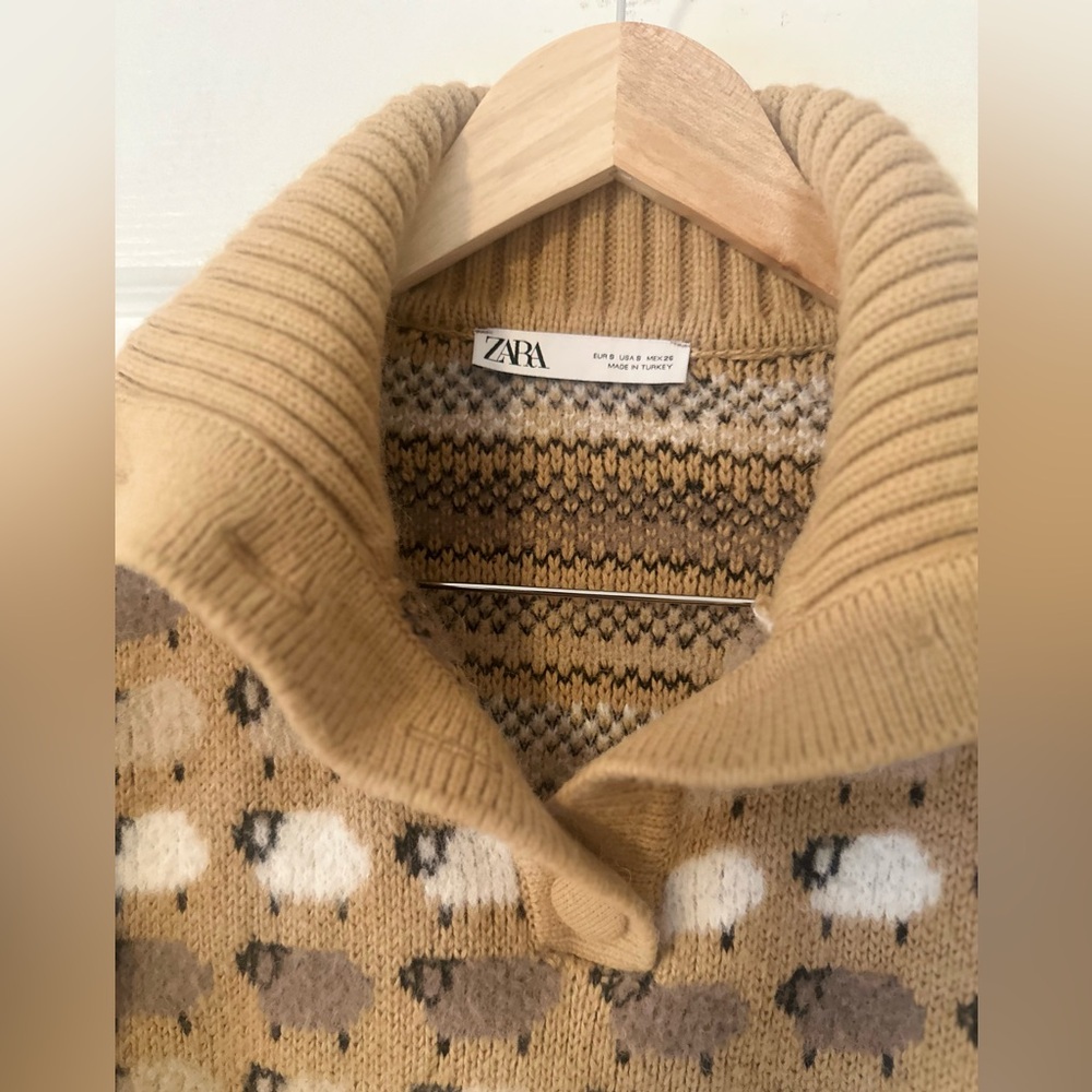 Women’s ZARA Sweater Pullover Sheep 1/4 Button Turtleneck Cozy Knit Small. - Picture 3 of 6